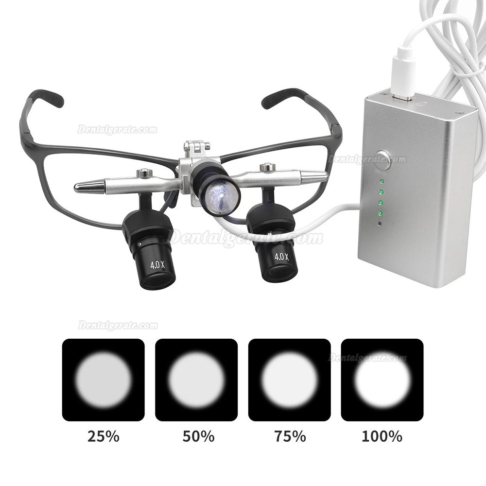 4.0X 48&deg; Dental Ergonomic Lupenbrille mit Einstellbarem Pupillenabstand und 5 W LED-Licht